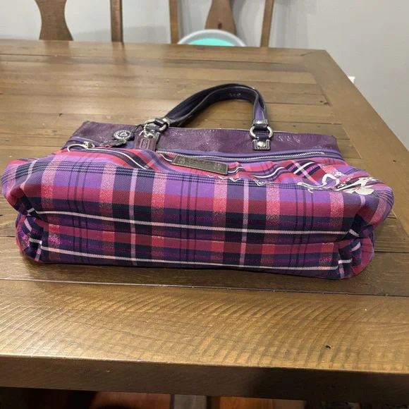Coach Poppy Tartan Plaid Glam Tote Bag - Picture 6 of 15